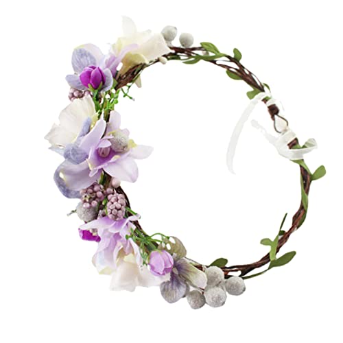 BESPORTBLE Blumenkranz Haarschmuck Mit Kunstblumen Für Strandpartys Hochzeiten Und Feste Robustes Farbechtes Stirnband Im Boho-stil Mit Violettriemen Und Natürlichen Materialien von BESPORTBLE