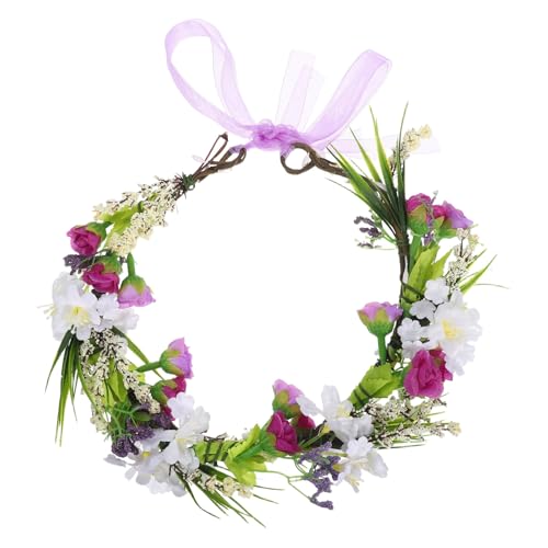 BESPORTBLE Blumenmädchen Kopfschmuck Blumenkrone Haarkranz mit Band Hochzeit Stirnband Braut Tiara für Mädchen Baby Strand Urlaub Foto Requisiten von BESPORTBLE