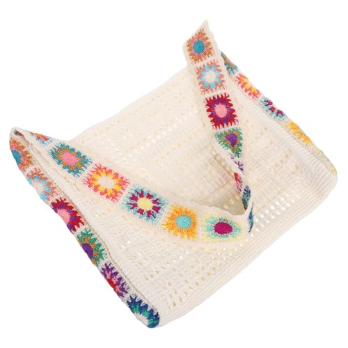 BESPORTBLE Boho Gehäkelte Strandtasche Damen Leichte Atmungsaktive Handtasche aus Modische Schultertasche für Sommer Urlaub Party Shopping Stylisches Einzigartiges Muster Cremeweiß von BESPORTBLE