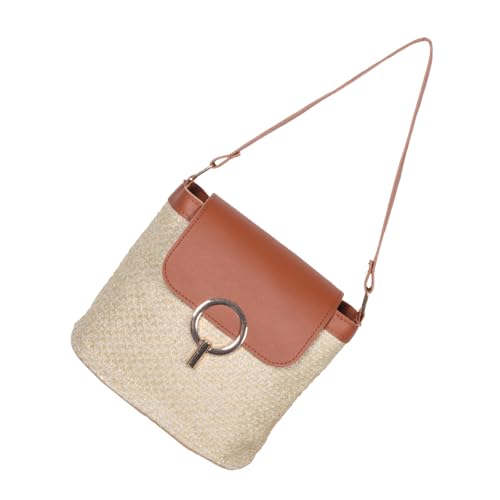 BESPORTBLE Braune Handgewebte Strohtasche Langlebige Geräumige Bucket Crossbody Bag für Damen Kreative Strandtasche mit Einzelschulter-design Vielseitig Sommerlich mit Telefonfach von BESPORTBLE