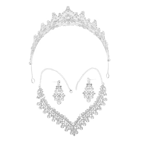 BESPORTBLE Brautschmuck Set Silberweiß mit Strass Tiara Halskette und Ohrringen Elegantes Teiliges Schmuckset für Hochzeit Brautjungfern Abschlussball und Romantische Anlässe von BESPORTBLE