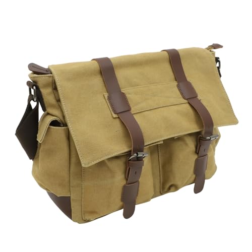 BESPORTBLE Canvas Schultertasche Aktentasche Umhängetasche Vintage Retro Laptoptasche Business Tasche für Arbeit und Dokumente Große Haupttasche Atmungsaktives Innenfutter Khaki von BESPORTBLE