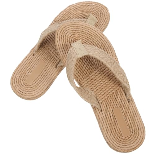 BESPORTBLE Casual Damen Sandalen Imitation Strohliegestil Leichte Strandpantoletten Flach Offene Zehen Sommerschuhe Für Outdoor Urlaub Und Alltag von BESPORTBLE