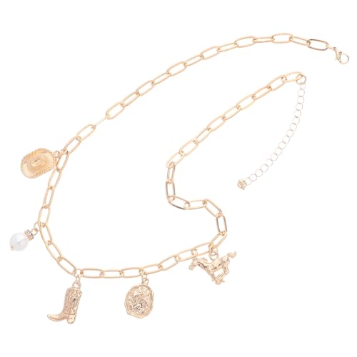 BESPORTBLE Cowgirl Anhänger Halskette Goldfarbener Legierungs boot Hut design mit Unregelmäßigen Perlen Western Schmuck für Frauen Festival Konzert Accessoire von BESPORTBLE