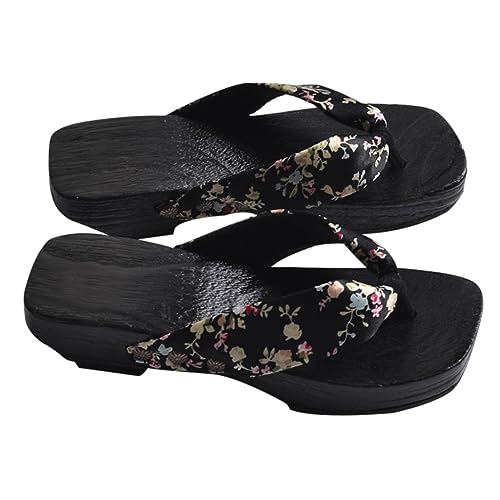 BESPORTBLE Creative Damen Holz Clogs Sandalen Sommer Slipper mit Hohem Absatz Atmungsaktiv für Langes Gehen Modisch und Stilvoll Geeignet für Alltag Strand und Badezimmer Schwarz von BESPORTBLE