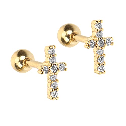 BESPORTBLE Cross Ohrstecker Cartilage Piercing Ohrschmuck für Damen Zirkonia Steine Schraubverschluss Modisch und Langlebig Passend zu Alltag und Party Looks von BESPORTBLE