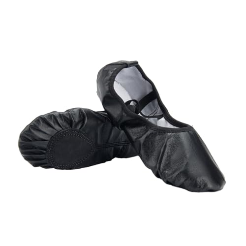 BESPORTBLE Damen Ballettschuhe mit Geteilten Rindsledersohlen Elastischem Stretchband Leichte und Yogaschuhe Atmungsaktive Tanzschläppchen für Ballett Jazz Modernes Tanzen Schwarz von BESPORTBLE