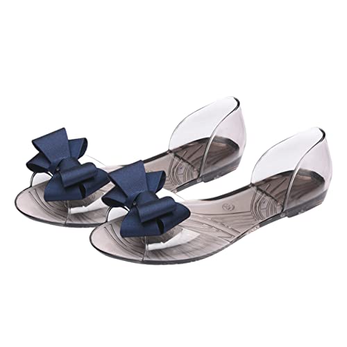 BESPORTBLE Damen Bowknot Sandalen Flach Sommer Strandschuhe Kreativ Leicht Zu Tragen Dunkelblau Fußbekleidung von BESPORTBLE