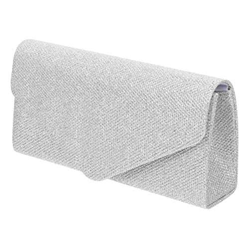 BESPORTBLE Damen Clutch Abendtasche mit Kettenriemen Vielseitige Handliche Umschlagtasche für Hochzeit Party Bankett Modische Kleine Abendhandtasche in Silber Sicherer Druckknopfverschluss von BESPORTBLE