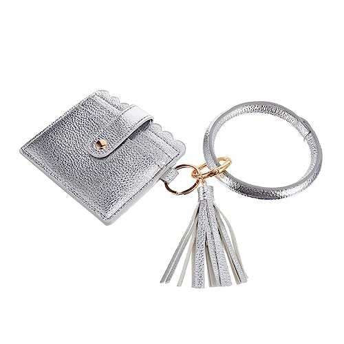 BESPORTBLE Damen Clutch Geldbörse aus Kunstmaterial mit Leopardenmuster und Tassel Eleganter Handgelenk Armband Schlüsselanhänger Kartenetui und Münzfach Modische Kleine Handtasche in Silber von BESPORTBLE