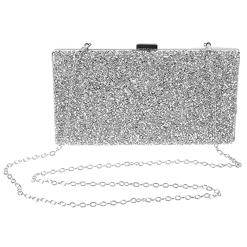 BESPORTBLE Damen Clutch Tasche mit Funkelnden Strasssteinen Große Kapazität für Handy und Kosmetik Stilvolle Abendtasche für Hochzeit Party und Dinner Silberfarbene Handtasche für Besondere von BESPORTBLE