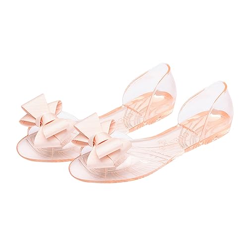 BESPORTBLE Damen Flache Bowknot Sandalen Sommer Strandschuhe Kreativ Leicht Beige Jelly Schuhe Freizeit Schlappen von BESPORTBLE