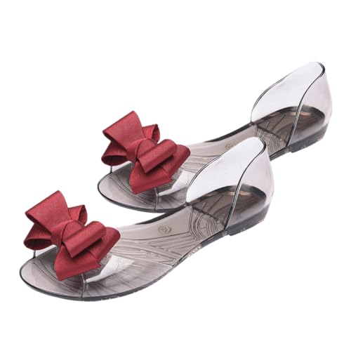 BESPORTBLE Damen Flat Jelly Sandalen mit Schleife Flache Kreative Sommer Strandschuhe Atmungsaktiv Leicht Anzuziehen Rot für Strand und Freizeit von BESPORTBLE
