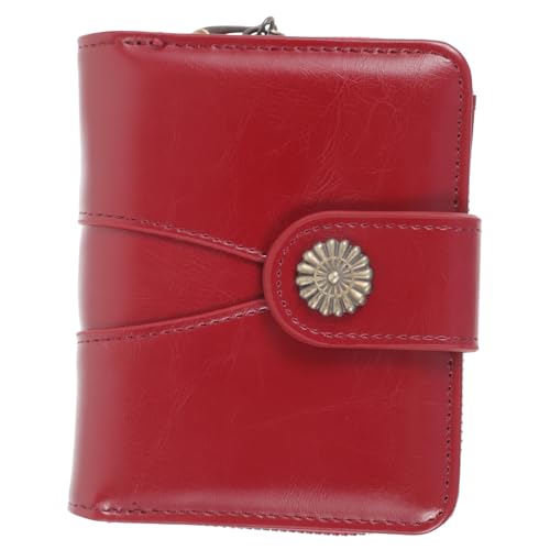 BESPORTBLE Damen Geldbörse Öl Wachs Kompakte Geldbörse Für Reisen Stilvolle Kleine Handtasche Mit Münzfach Kartenhaltern Weinrot von BESPORTBLE