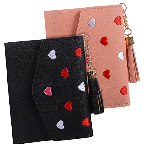 BESPORTBLE 2stücke Herz-geldbörse Aus Pu- Mit Stickerei Kleine Damen-geldbörse Mit Kartenfächern Für Bargeld Und Ausweise Leicht Zu Transportieren Für Shopping Und Urlaub von BESPORTBLE