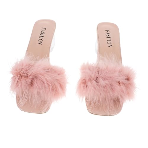 BESPORTBLE Damen Hausschuhe Sommer Offen Zeh Modische Chunky Heel Sandalen Atmungsaktive Wool Studded Slippers Rutschfest PU und Gummi Vielseitig Kombinierbar von BESPORTBLE