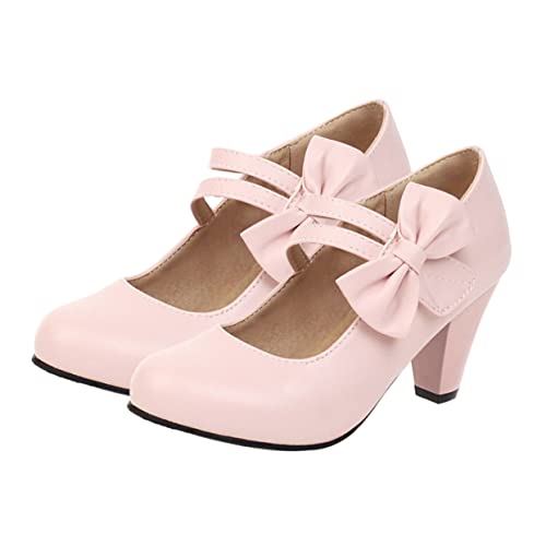 BESPORTBLE Damen High Heels mit Kreativem Schleifen Design Grober Absatz rutschfest Modisch und Vielseitig Kombinierbar Stilvolle Pumps für Alltag und Party von BESPORTBLE