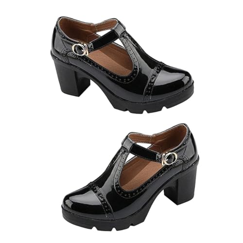 BESPORTBLE Damen High Heels mit Rundem Kopf Wasserfest Dicker Absatz Komfortable Arbeitsschuhe Modische Plateau Pumps Geeignet für Alltag und Büro Schwarz von BESPORTBLE