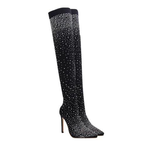 BESPORTBLE Damen High heel Stiefeletten mit Spitz Zulaufender Zehenpartie und Funkelnden Strasssteinen Komfortabel Atmungsaktiv und Rutschfest für Party Freizeit und Festliche Anlässe von BESPORTBLE