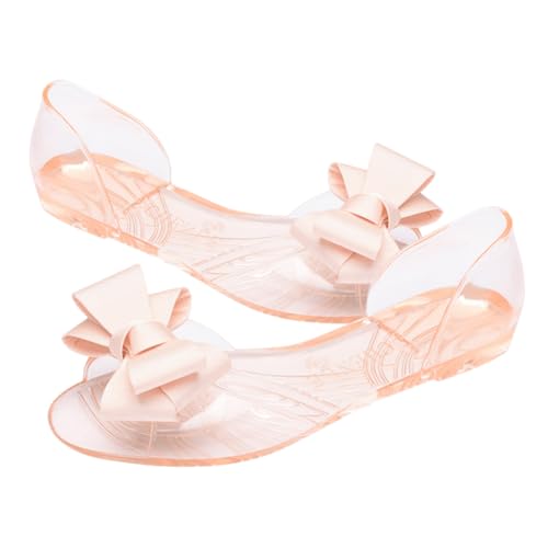 BESPORTBLE Damen Jelly Sandalen Flach Bowknot Design Atmungsaktiv Sommerliche Strand Schuhe Beige Modisch Langlebig Leicht Anzuziehen von BESPORTBLE