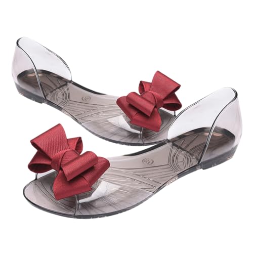 BESPORTBLE Damen Jelly Sandalen Flach Kreative Schleife Sommerstrand Schuhe Leicht Ausziehbar Modisch Langlebig Für Urlaub Freizeit Rot von BESPORTBLE