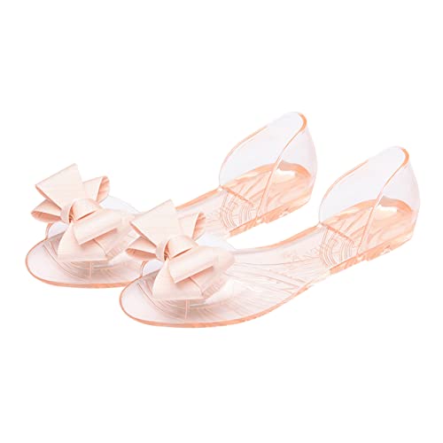 BESPORTBLE Damen Jelly Sandalen Flach Sommer Sandalen mit Schleife Kreative Badeschuhe Strand Schuhe Beige Komfortabel Leicht und Langlebig von BESPORTBLE