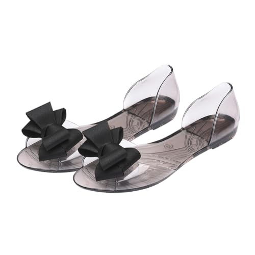 BESPORTBLE Damen Jelly Sandalen Flach Sommer Strand Schuhe Kreativ Schleifen Design Leicht Schwarz Komfortabel Langlebig von BESPORTBLE