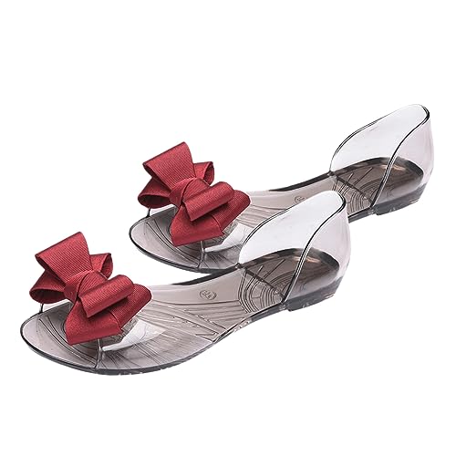 BESPORTBLE Damen Jelly Sandalen Flach Sommer Strandschuhe mit Schleife Kreativ Leicht Atmungsaktiv für Strand und Alltag Rot Us von BESPORTBLE