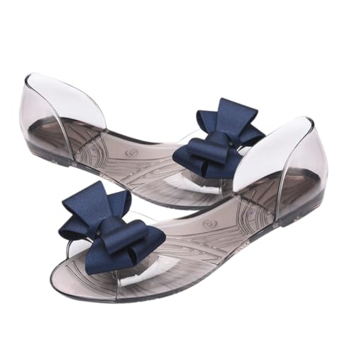 BESPORTBLE Damen Jelly Sandalen Flach mit Schleife Sommer Strandschuhe Atmungsaktiv Leicht für Frauen Blau von BESPORTBLE
