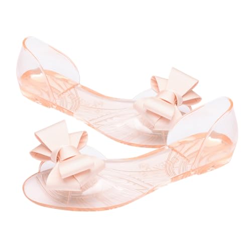 BESPORTBLE Damen Jelly Sandalen mit Schleife Flach Langlebig Sommerliche Strandschuhe Beige Modisch Einfach Anzuziehen Passend zu Kleidern und Hosen von BESPORTBLE