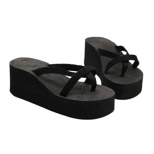 BESPORTBLE Damen Keilabsatz Sandalen Rutschfest Sommer Strandschuhe Boho Stil Leicht Vielseitig für Freizeit und Strand Schwarz von BESPORTBLE