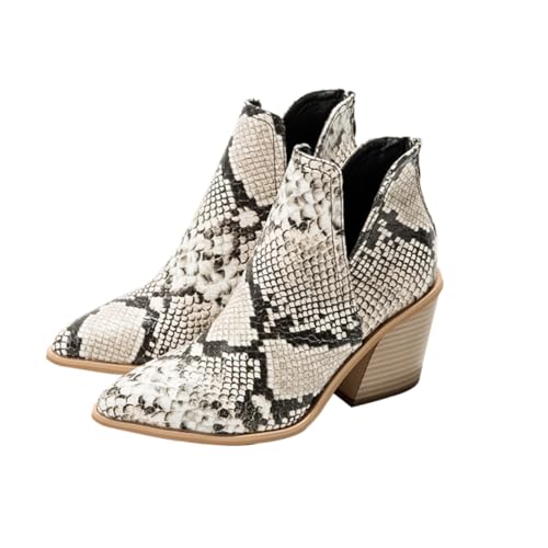 BESPORTBLE Damen Kurzschaft Stiefeletten mit Dickem Absatz Spitz Zulaufend aus Mikrofaser PU und Gummi Bequeme Einlegesohle Vielseitige Winterschuhe für Alltag und Herbst Rutschfeste Ankle von BESPORTBLE