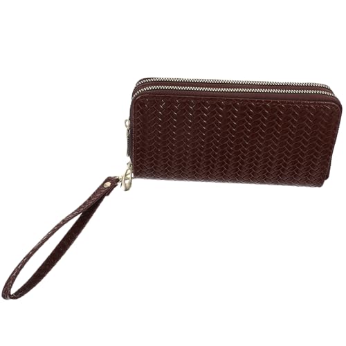 BESPORTBLE Damen Langbörse mit Doppelreißverschluss Großes Volumen Elegantes Spaltleder Praktische Struktur für Tragbares Design mit Handgelenkband von BESPORTBLE