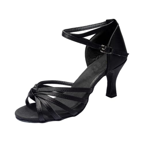 BESPORTBLE Damen Latein Tanzschuhe High Heels mit Knotenriemen Satin Schwarz Offen Angenehm Geeignet für Gesellschaftstanz und Bankett mit Schlangenhaut Optik und Klassischem Design von BESPORTBLE