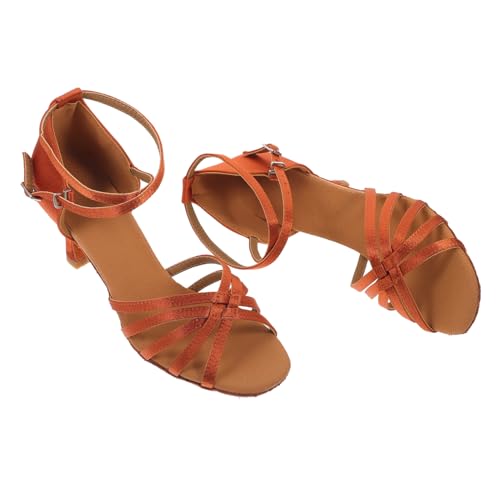 BESPORTBLE Damen Latein Tanzschuhe Satin High Heels mit Knotenriemen Goldene Absätze Eleganter Look Geeignet für Tanzparty und Bankett von BESPORTBLE