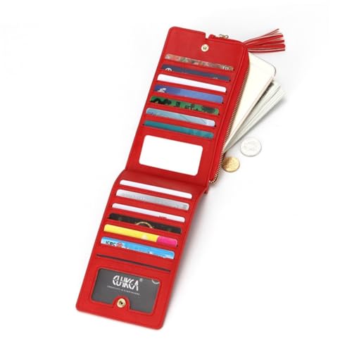 BESPORTBLE Damen Mini Geldbörse mit Reißverschluss Quasten Tragbares Portemonnaie mit Kosmetikspiegel für Münzen Geldscheine Rot von BESPORTBLE