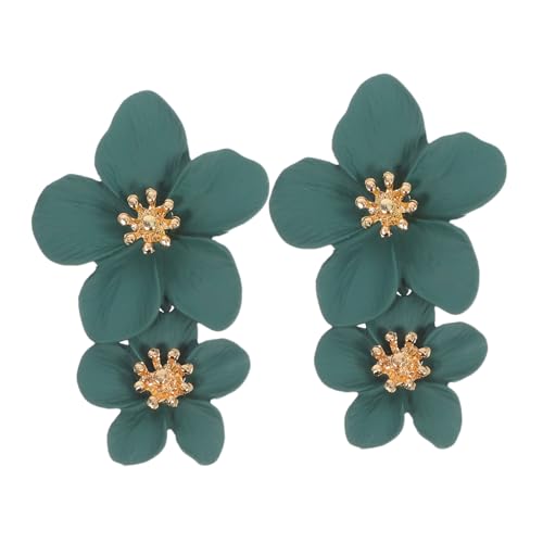 BESPORTBLE Damen Ohrringe Grün Blumen Design Doppelschichtige Tropfenohrringe aus Hochwertiger Legierung Langlebig Modischer Schmuck für Alltag und Reisen von BESPORTBLE