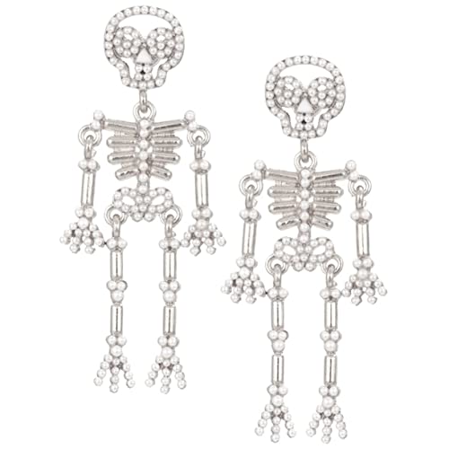 BESPORTBLE Damen Ohrringe mit Perlen und Skelett Design Gothic Skull Ohrhänger mit Funkelnden Kristallen Trendige Halloween Schmuckstücke für Frauen Punk Ohrstecker von BESPORTBLE