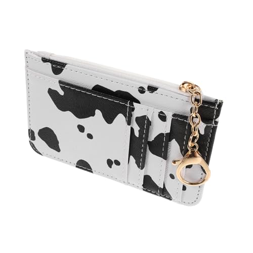 BESPORTBLE Damen Portemonnaie mit Kuhmuster PU Kleine Geldbörse mit Schlüsselanhänger Reißverschluss Münzfach Kompakter Kartenhalter Modisch und Leicht Praktisches Portemonnaie für Alltag von BESPORTBLE