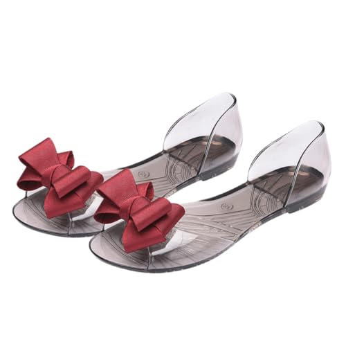BESPORTBLE Damen Sandalen Bowknot Sommer Strandschuhe Flache Jelly Schuhe Kreativ Leicht Rutschfest Rot Open Toe Beachwear von BESPORTBLE