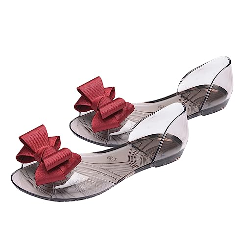 BESPORTBLE Damen Sandalen Flach Jelly Flats Rote Bowknot Sandaletten Sommer Strand Schuhe Leicht Tragbar Kreativ Modisch Für Alltag und Urlaub von BESPORTBLE