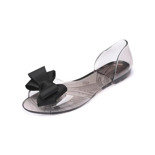 BESPORTBLE Damen Sandalen Flach Jelly Schuhe Fischmund Bowknot Sommer Strandschuhe Schwarz Bequeme Leichte Sandaletten für Freizeit und Strand von BESPORTBLE