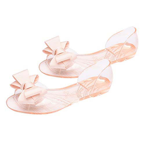 BESPORTBLE Damen Sandalen Flach Sommer Jelly Schuhe mit Schleife Kreative Strandschuhe Leicht Beige Fußbekleidung von BESPORTBLE