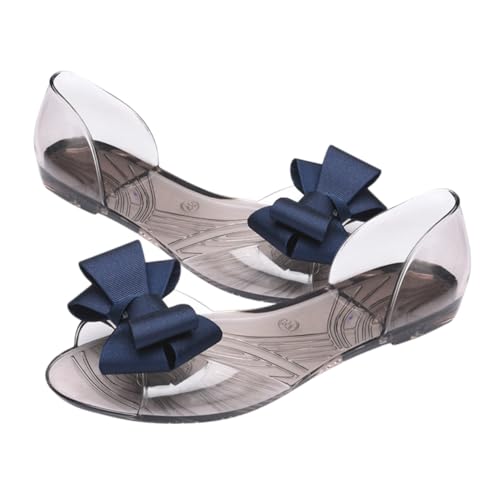 BESPORTBLE Damen Sandalen Flach Sommer Sandaletten Fischmaul Design Schleife Kreative Strandschuhe Leicht Zu Tragen Atmungsaktiv Für Heiße Tage Blau von BESPORTBLE