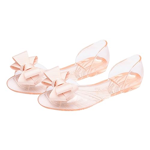 BESPORTBLE Damen Sandalen Flach Sommer Schuhe Kreative Jelly Sandalen mit Schleife Atmungsaktive Strand und Freizeitschuhe Beige Leicht Anzuziehen Langlebiges Material von BESPORTBLE