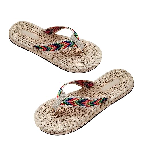 BESPORTBLE Damen Sandalen Flache Flip Flops Imitation Strohboden Zehentrenner Sommer Strand Schuhe Bequeme Outdoor Slippers für Frauen Zufällige Farbe Zufällige Farbe von BESPORTBLE