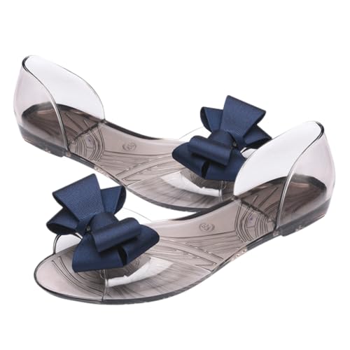 BESPORTBLE Damen Sandalen Sommer Flach Jelly Schuhe mit Schleife Offene Zehen Strand Schuhe Frauen Leicht und Blau von BESPORTBLE