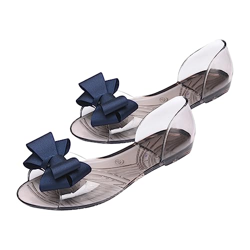 BESPORTBLE Damen Sandalen Sommer Jelly Flats Bowknot Sandaletten Flache Strandschuhe Kreativ Leicht Tragbar Dunkelblau für Strand Freizeit von BESPORTBLE