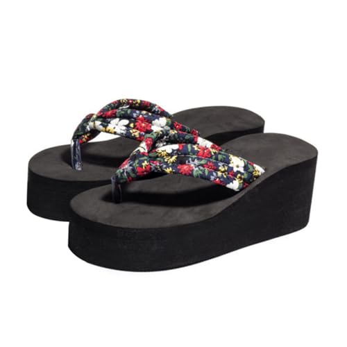 BESPORTBLE Damen Sandalen Sommer Slipper mit Dicker Plateau sohle Stylische Keilabsatz Pantoletten Bequeme Zehentrenner für Frauen Modische Outdoor und Indoor Flops Schwarz von BESPORTBLE