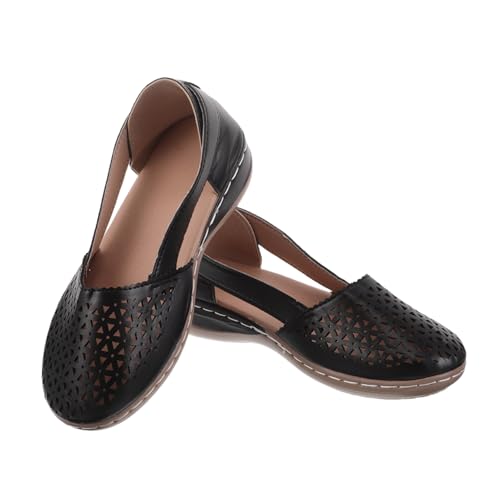 BESPORTBLE Damen Sandalen Wedges Sommer Schuhe mit Atmungsaktivem Hohlem Design Bequemer Niedriger Absatz für Outdoor Aktivitäten Schwarz von BESPORTBLE